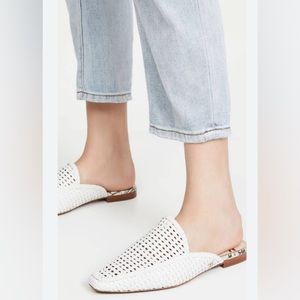 Sam Edelman Leather Woven Elva Mules Women’s size 8 White slip ons flats closed